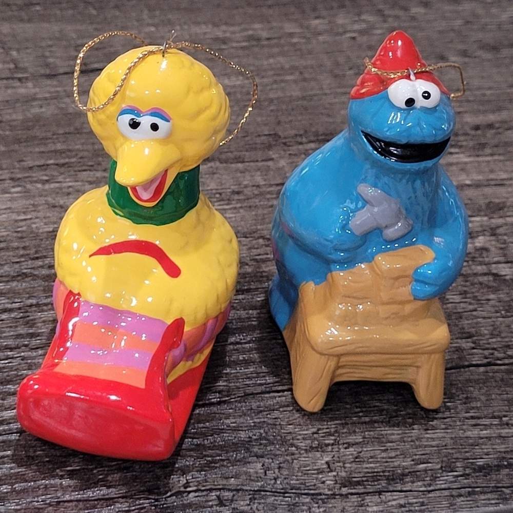 Vintage SESAME STREET Big Bird & Cookie Monster Christmas Tree Holiday Ornaments